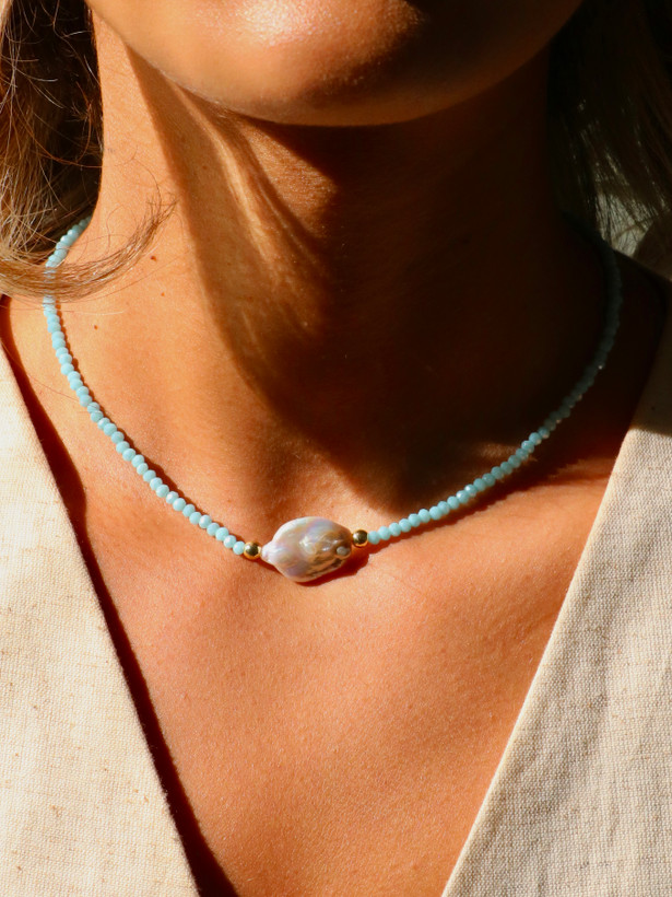 گردنبند دستساز مروارید پرورشی لومی